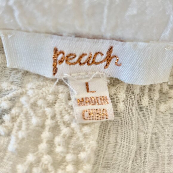 Peach semi sheer blouse SZ L with pocket embroidery and long sleeves Hi-Low hem - Picture 7 of 7